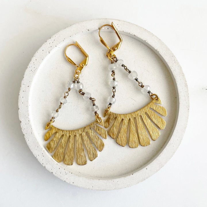 Beaded Fan Dangle Earrings in Brushed Brass Gold