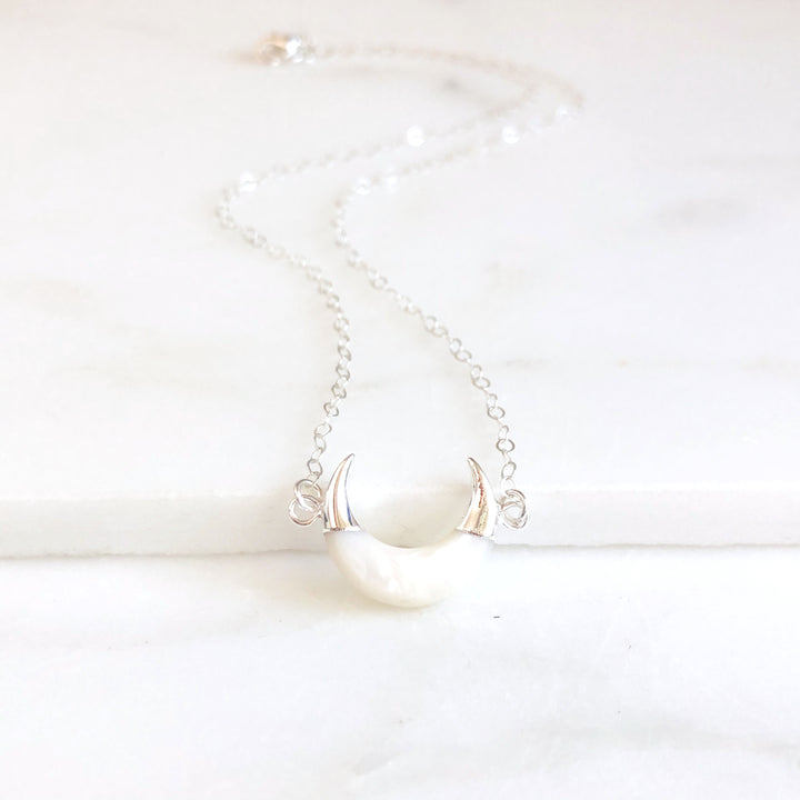 White Shell Crescent Necklace in Sterling Silver
