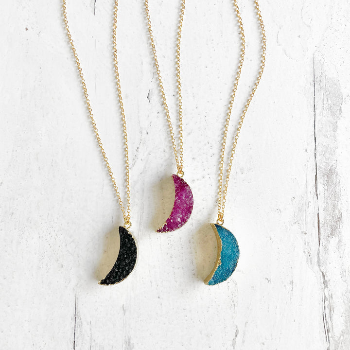 Colorful Moon Druzy Necklace in Gold