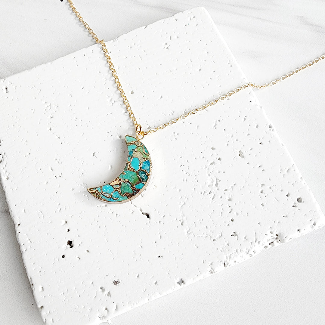 Turquoise Crescent Moon Necklace in Gold