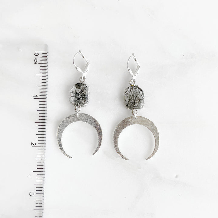 Silver Crescent Earrings with Quartz Stones