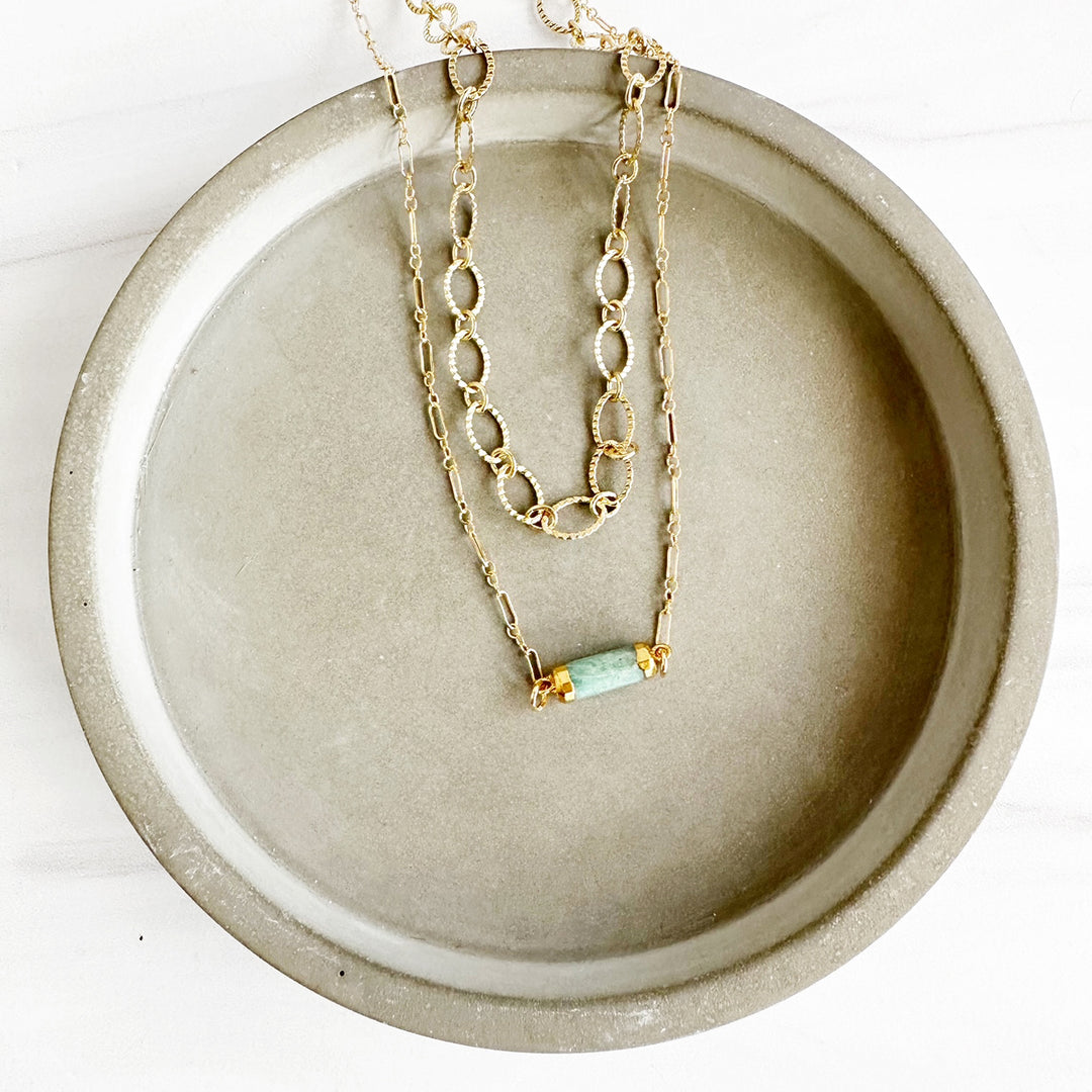 Amazonite Double Strand Necklace in Gold