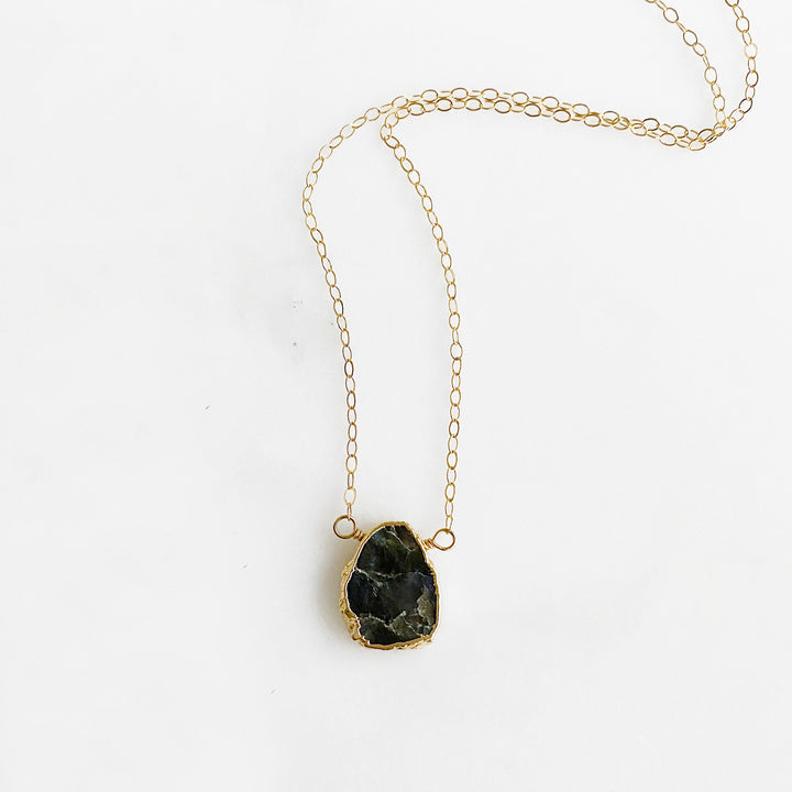 Labradorite Gemstone Slice Necklace in Gold