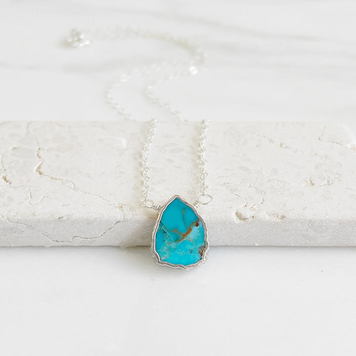 Dainty Turquoise Gemstone Slice Necklace in Sterling Silver