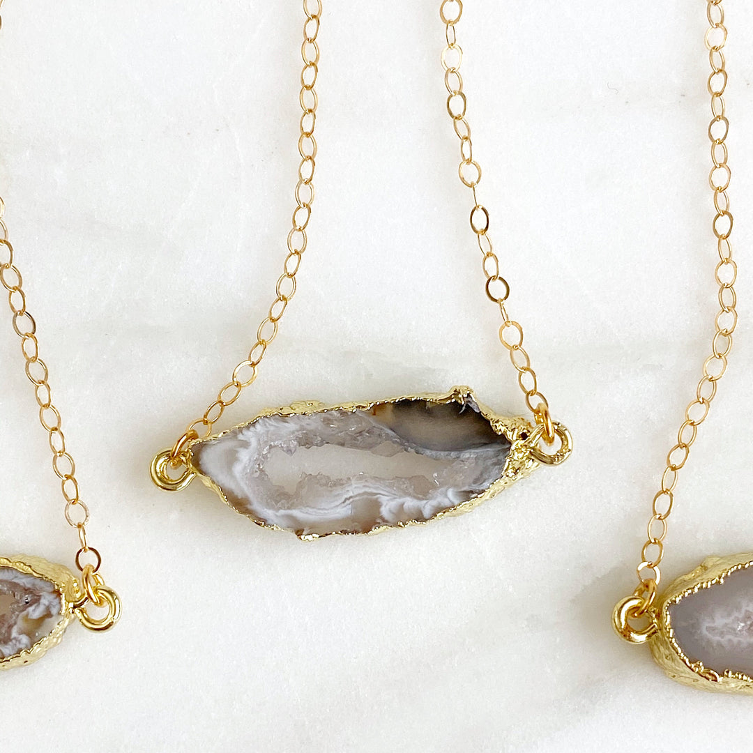 Simple Raw Druzy Necklaces in Natural Stone Colors and Gold