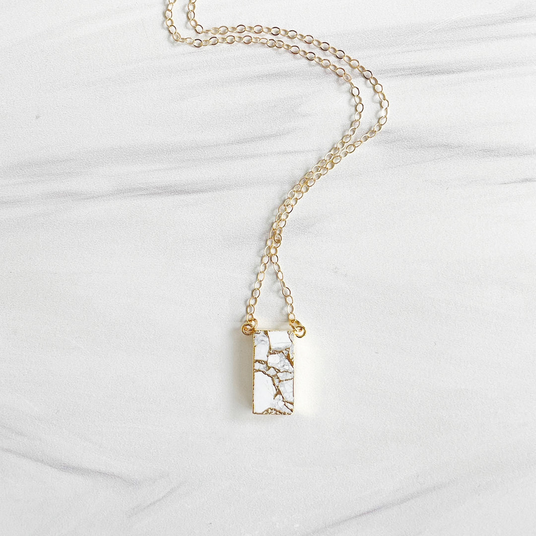 Rectangle White Mojave Slice Necklace in Gold