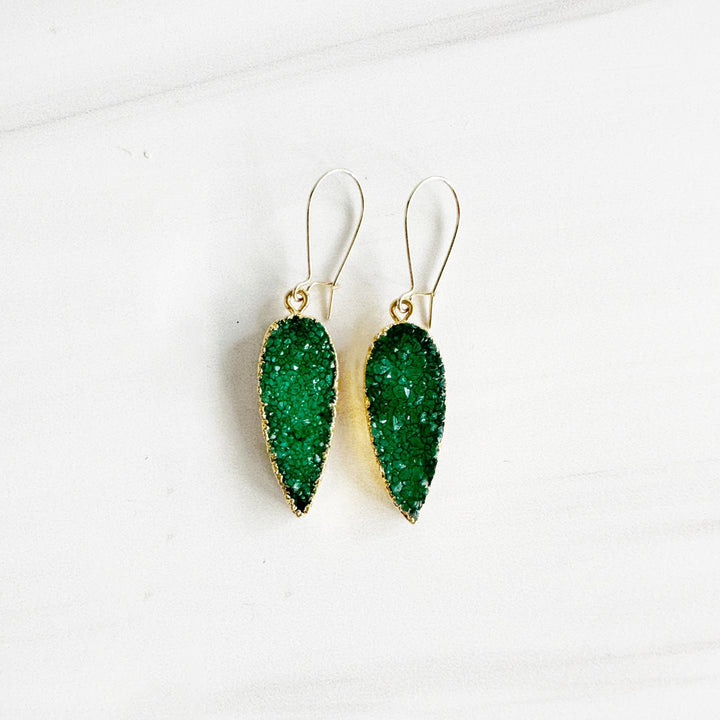 Green Druzy Drop Earrings in Gold