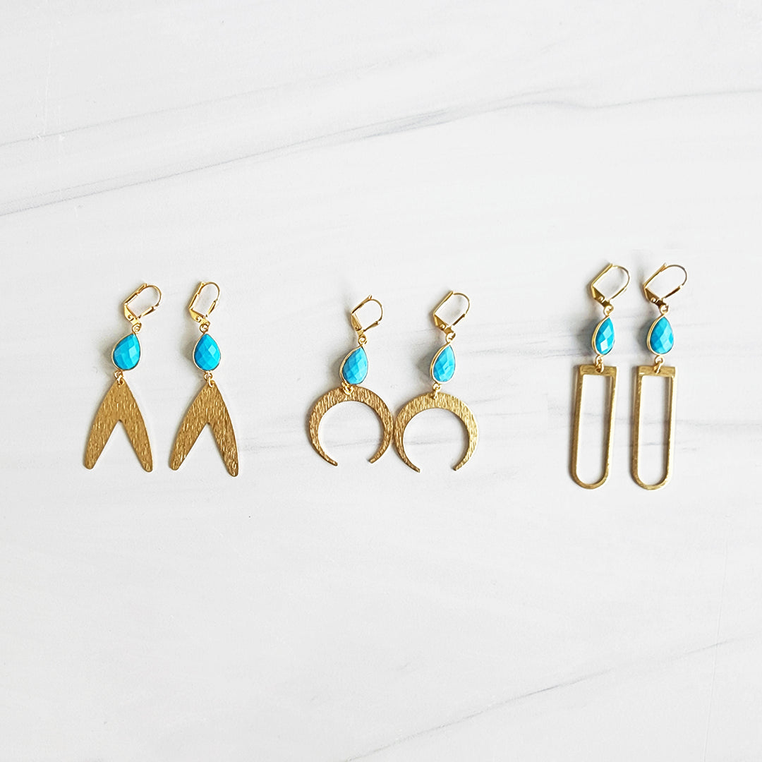 Turquoise Statement Earrings in Brushed Brass Gold