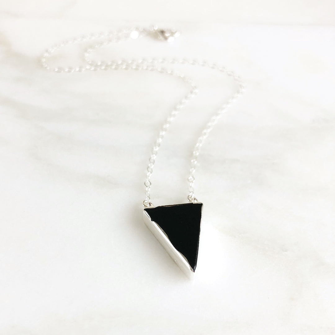 Black Triangle Necklace in Sterling Silver