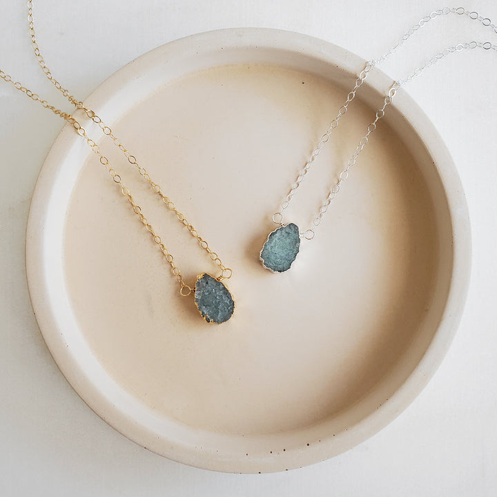Aquamarine Scalloped Slice Necklace in Gold and Silver