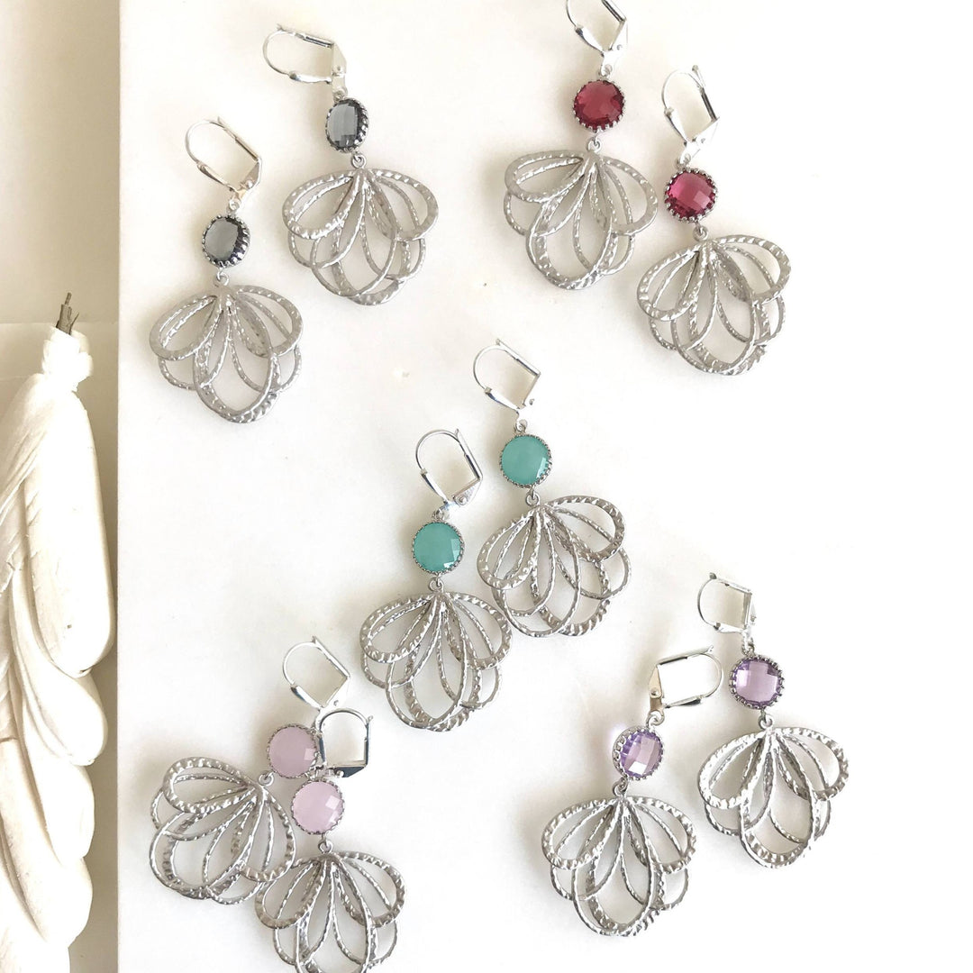 Colorful Dangle Earrings in Silver. Multiple Loop Drop Dangle Earrings
