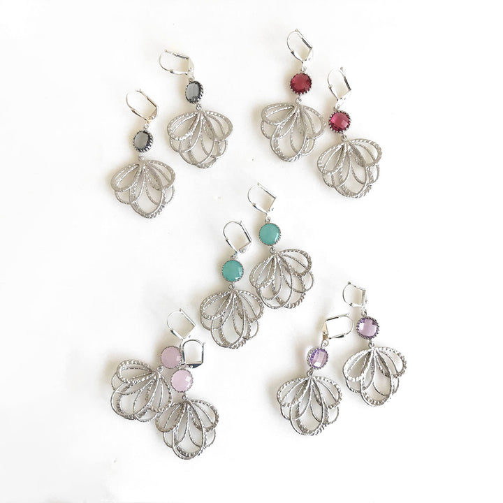 Colorful Dangle Earrings in Silver. Multiple Loop Drop Dangle Earrings
