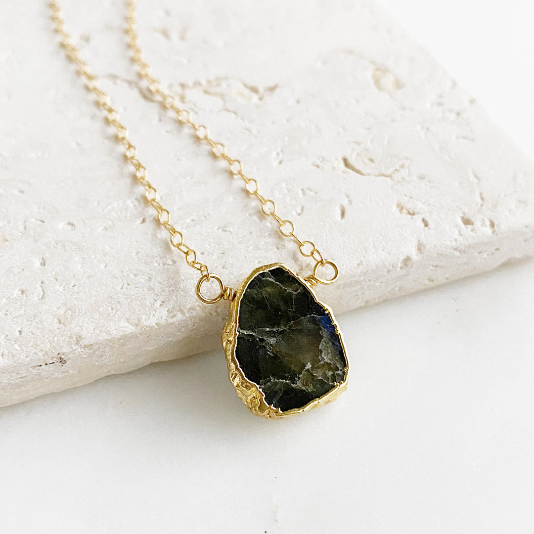 Labradorite Gemstone Slice Necklace in Gold