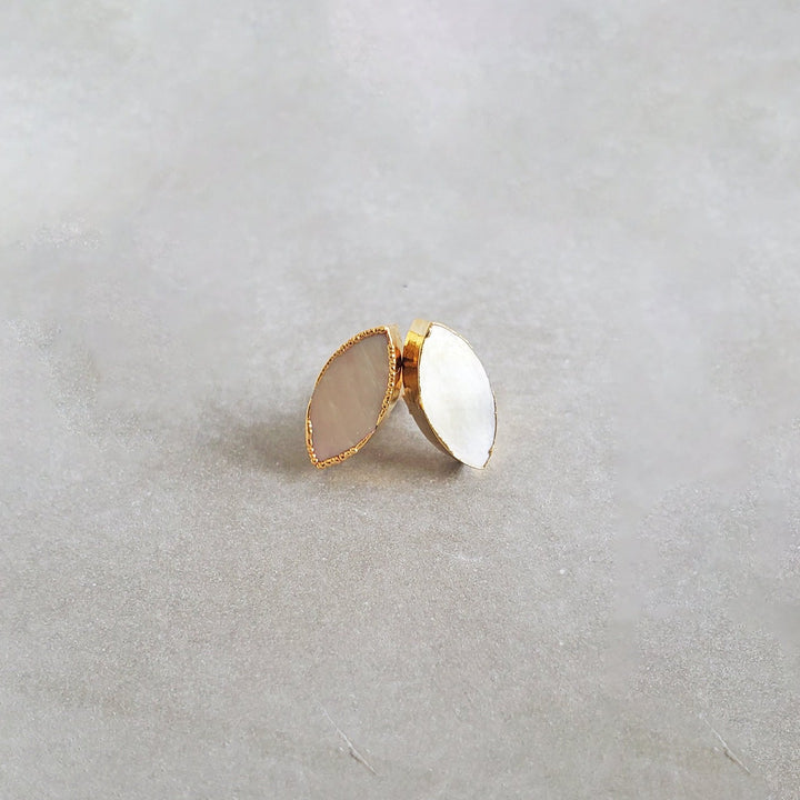Marquise Stud Earrings. Mother of Pearl Stud Earrings in Gold and Silver