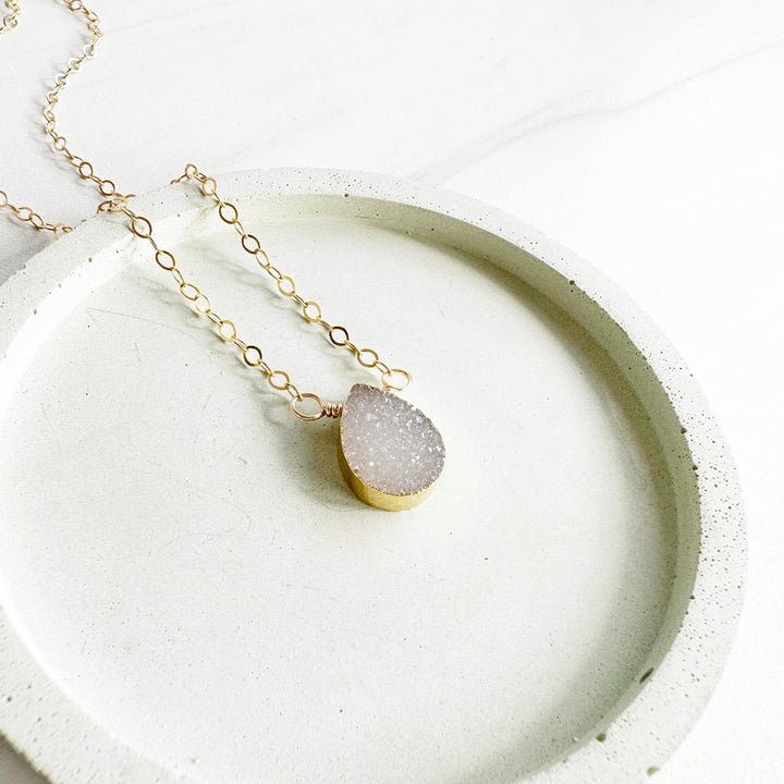 Dainty Grey Druzy Choker Necklace with 14k Gold Filled Chain