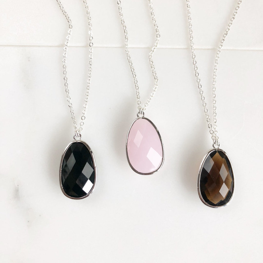 Stone Statement Necklace in Black, Pink, Smoky Quartz. Boho Necklace. Stone Statement Necklace. Long Jewel Necklace. Stone Necklace. Gift.