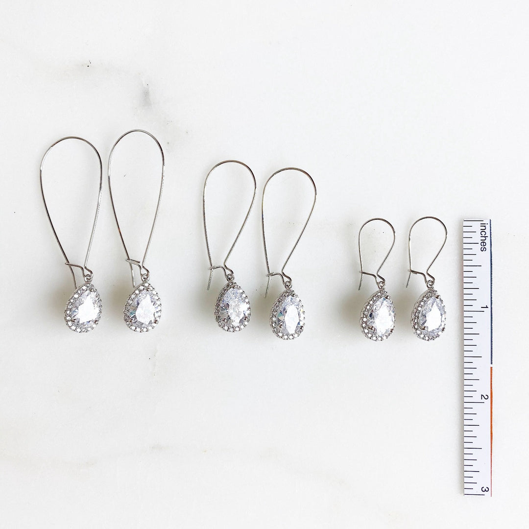 Simple Silver Bridal Drop Earrings. Cubic Zirconia Drops. Elegant Dangle Earrings