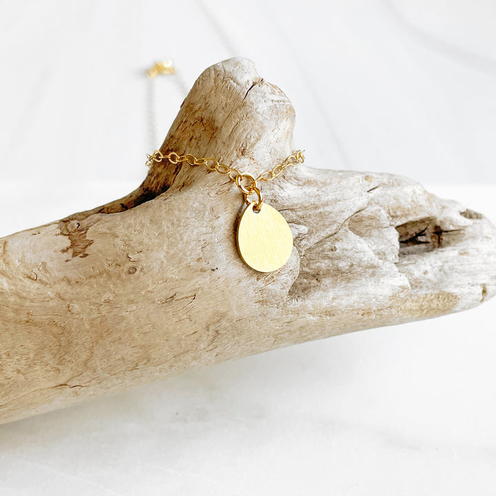 Teardrop Personalized Necklace in Gold. Simple Gold Initial Engraved Necklace