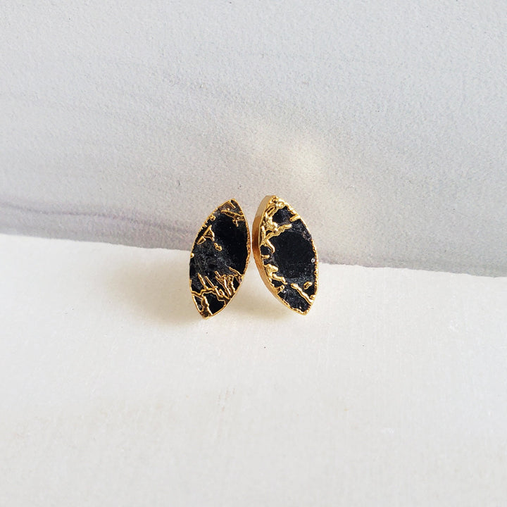 Marquise Stud Earrings. Black Mojave Stud Earrings in Gold