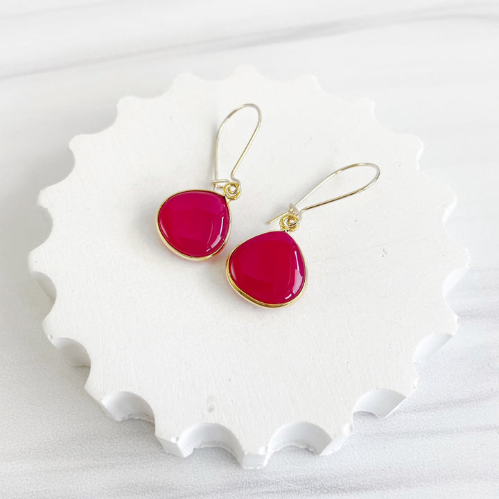 Pink Chalcedony Drop Earrings in Gold