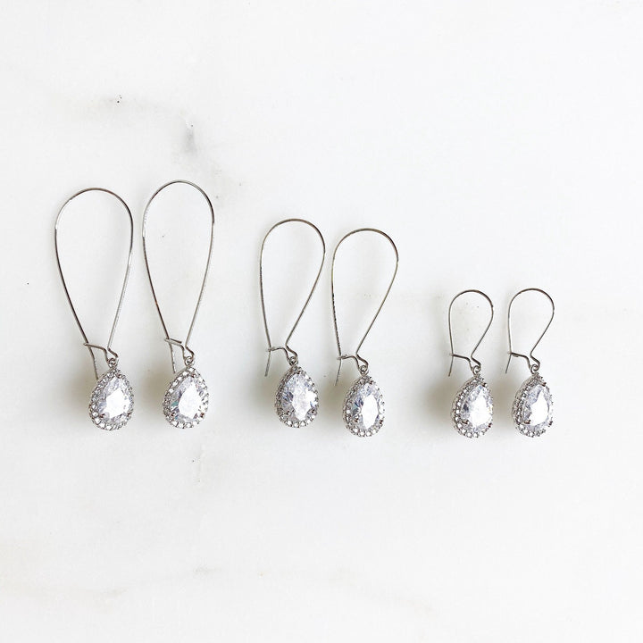Simple Silver Bridal Drop Earrings. Cubic Zirconia Drops. Elegant Dangle Earrings