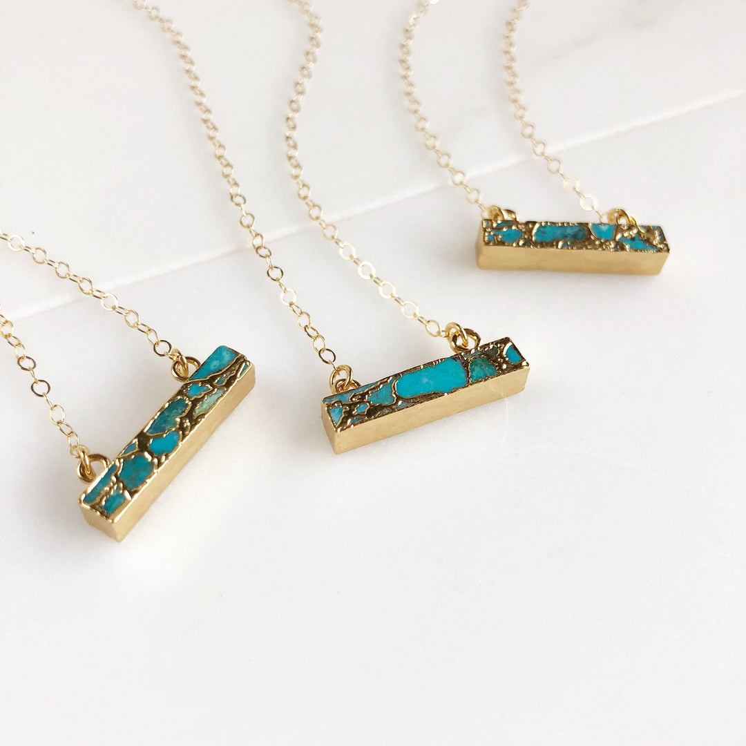 Turquoise Bar Necklace. Dainty Turquoise and Gold Bar Necklace. Layering Jewelry. Small Pendant Necklace. Jewelry Gift.