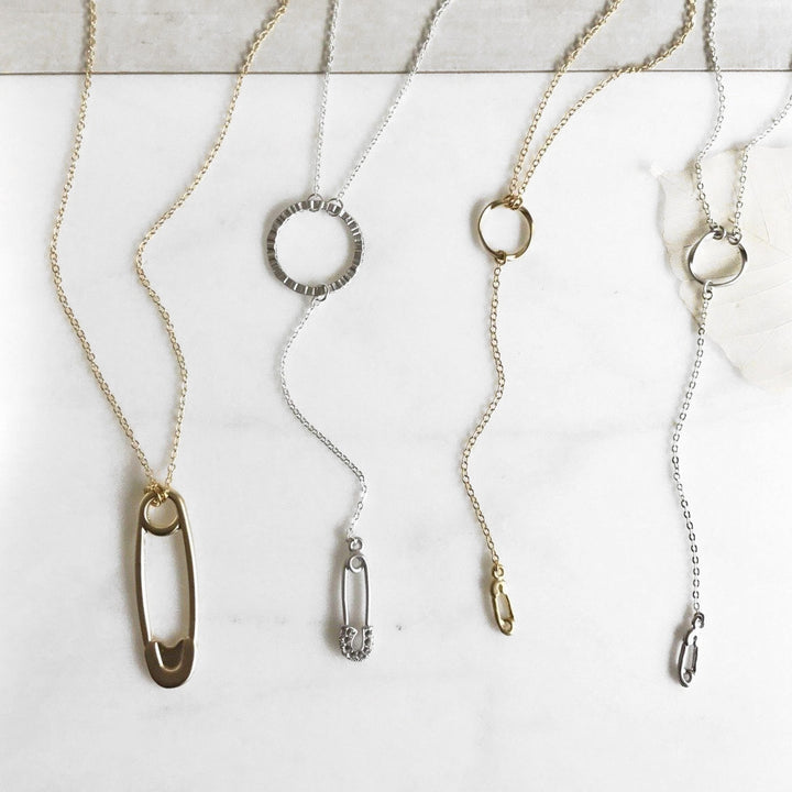 Solidarity Necklace. Safety Pin Necklace. Long Y Necklace. Long Lariat.