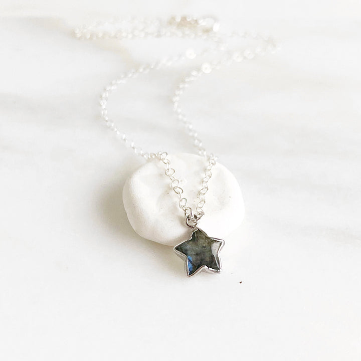 Dainty Labradorite Star Necklace in Sterling Silver. Crystal Gemstone Layering Jewelry