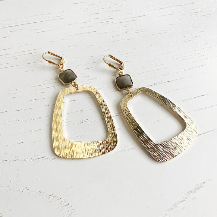 Smokey Quartz Statement Earrings in Brushed Gold