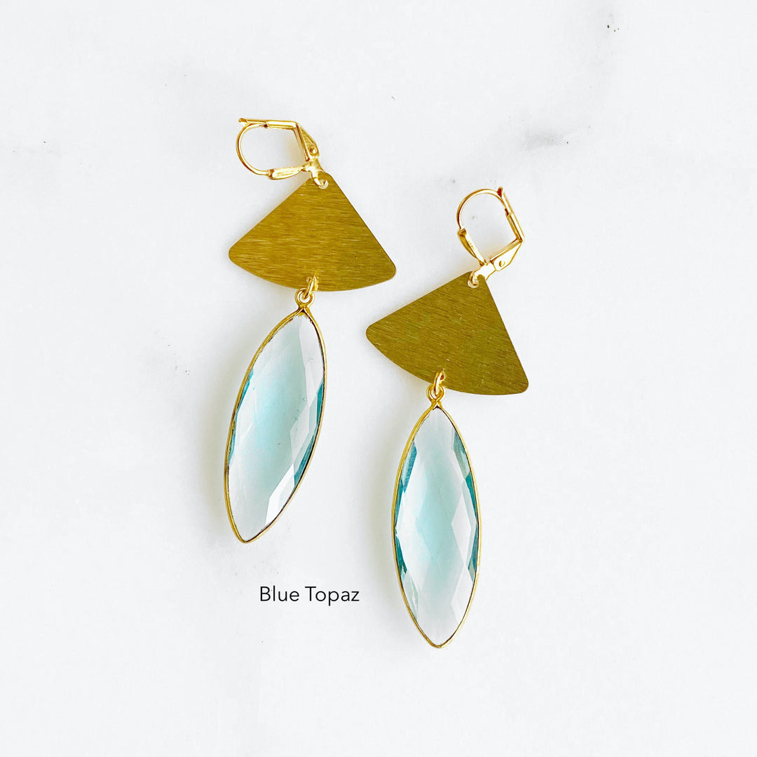 Gemstone Jewel Statement Earrings. Jewel Bezel Teardrop Dangle Earrings in Gold