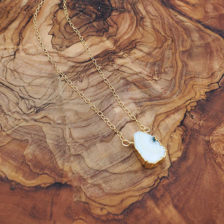 Solar Quartz Gemstone Slice Necklace in Gold