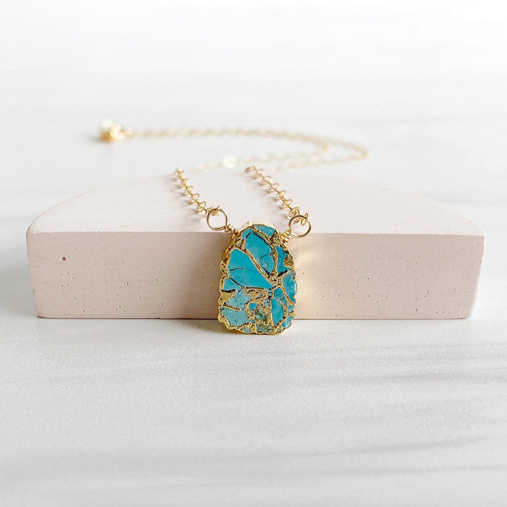 Turquoise Mojave Gemstone Slice Necklace in Gold and Silver