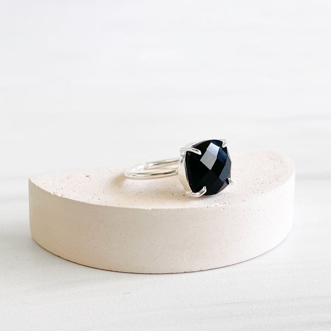 Black Onyx Gemstone Ring Prong Setting in Silver or Gold