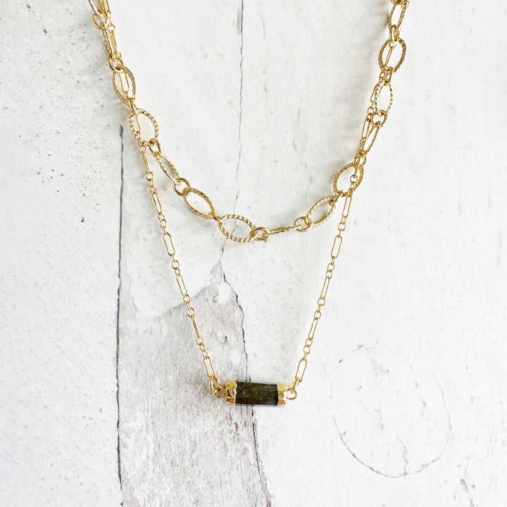 Labradorite Double Strand Necklace in Gold