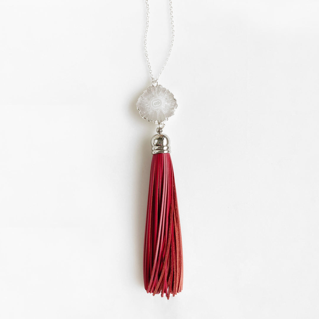 Long Colorful Tassel Necklace in Sterling Silver with Solar Quartz