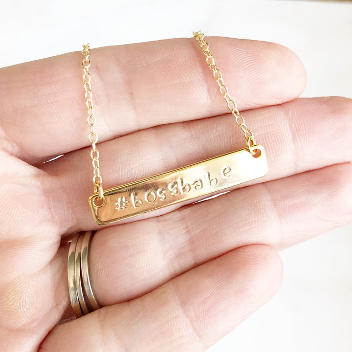 Bossbabe Necklace. Bar Necklace. Hand Stamped Bar Necklace. Jewlery Gift. Silver or Gold Bar Necklace. Boss Babe Necklace. 17" Length