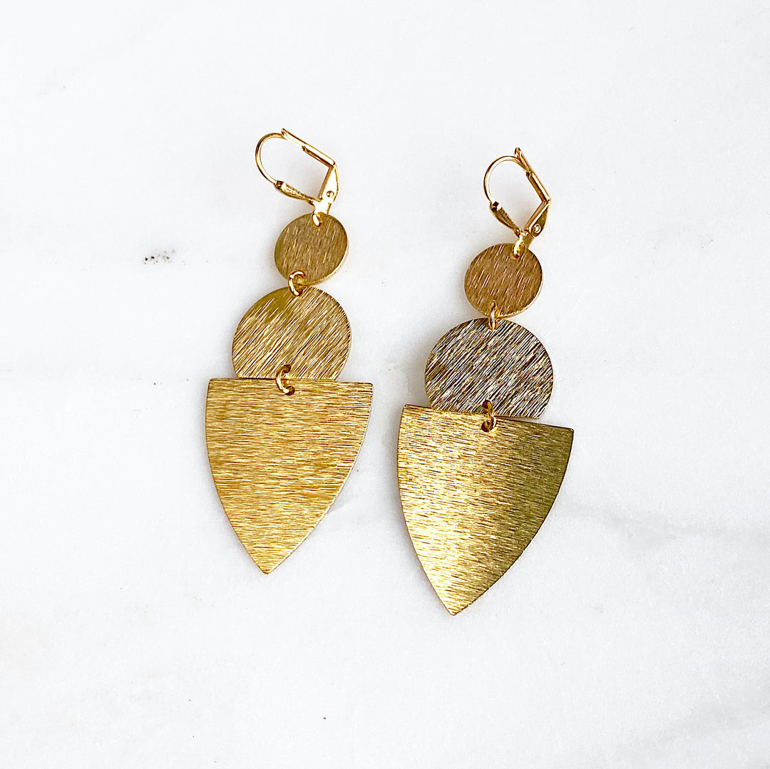 Geometric Statement Earrings in Brushed Gold. Long Gold Earrings