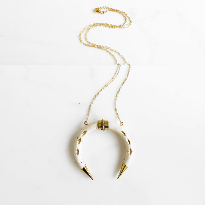 Long Horn Statement Necklace in Gold. Long Bold Crescent Necklace