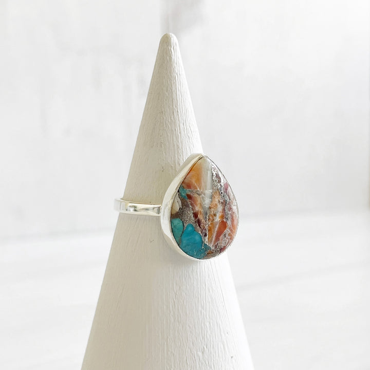 Oyster Turquoise Gemstone Teardrop Statement Ring in Silver