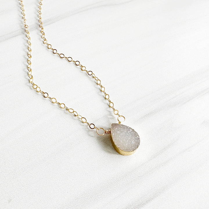 Dainty Grey Druzy Choker Necklace with 14k Gold Filled Chain