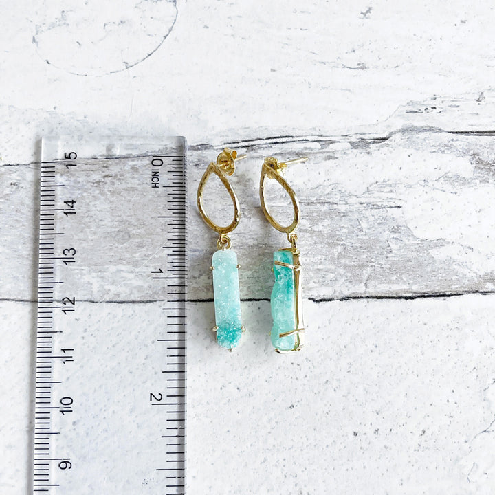 Teal Druzy Point Hoop Earrings in Gold