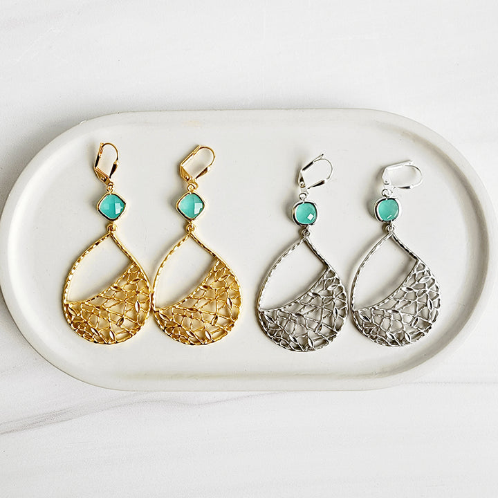 Turquoise Chandelier Dangle Earrings in Gold and Silver