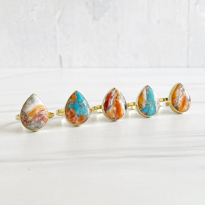 Oyster Turquoise Gemstone Teardrop Statement Ring in Gold