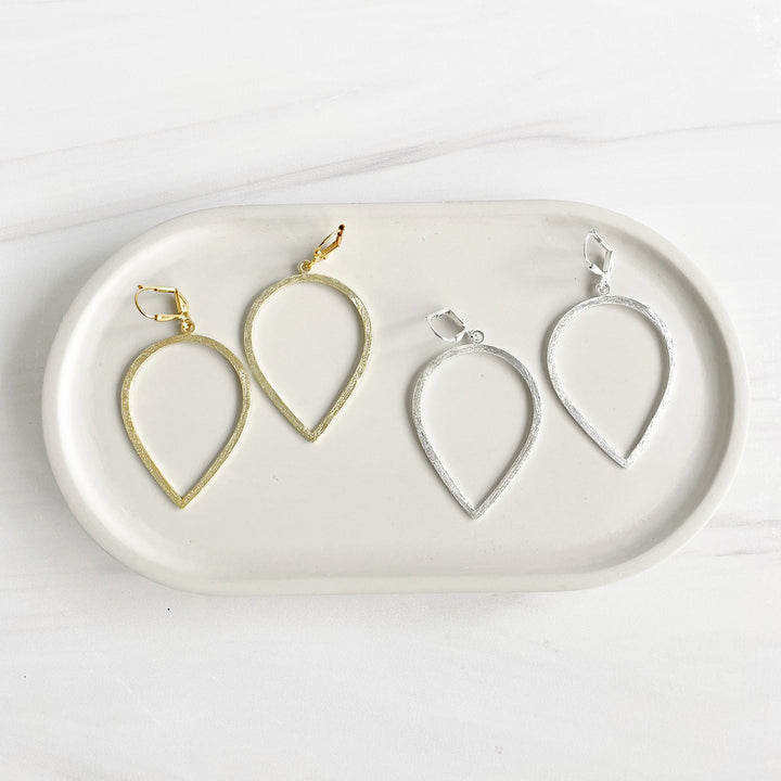 Inverted Teardrop Statement Earrings in Brushed Gold and Silver