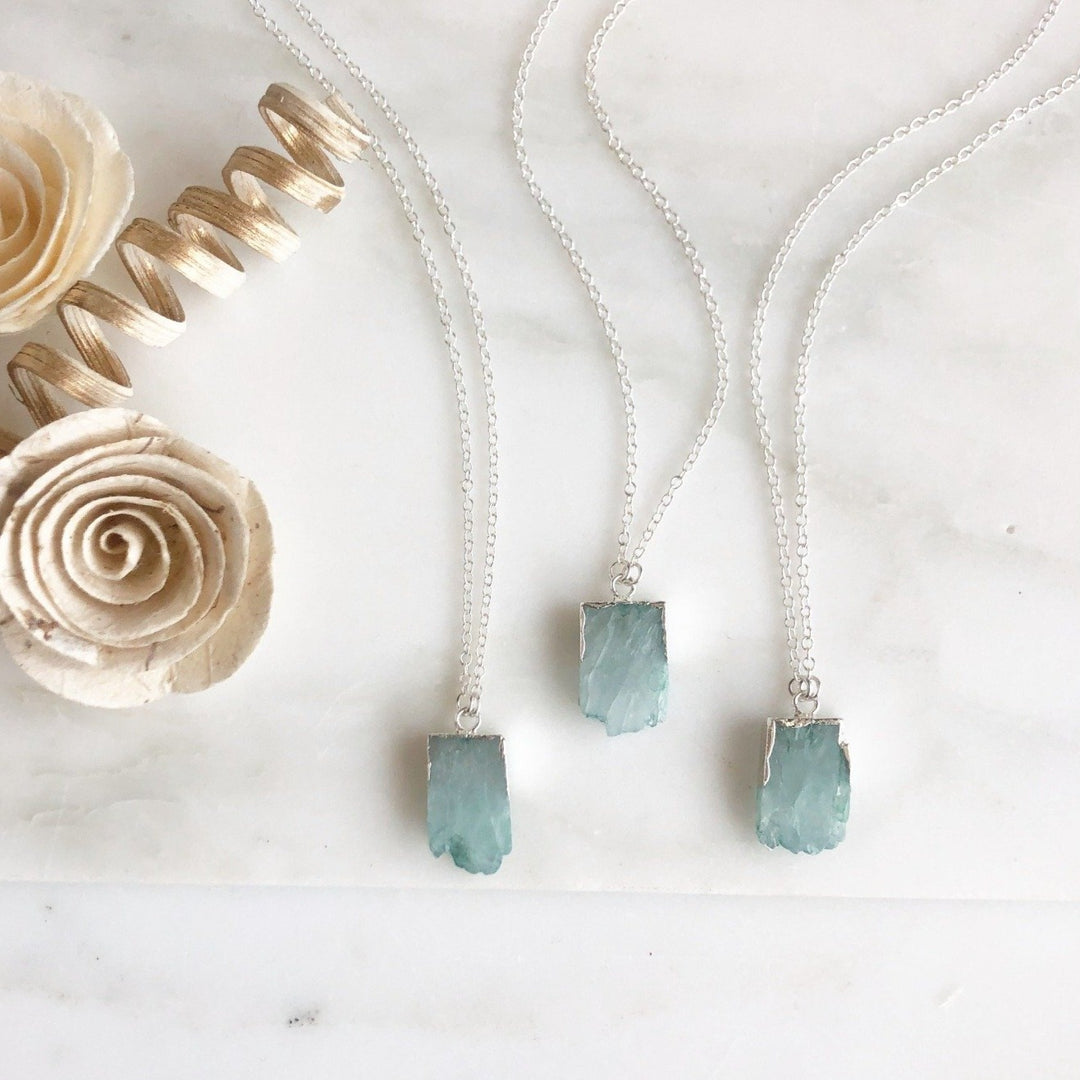 Raw Edge Pale Blue Druzy Quartz Necklace in Sterling Silver. Natural Stone Necklace