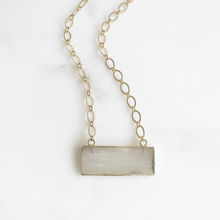 Selenite Bar Necklace with Chunky Gold Chain. Crystal Chunky Gold Necklace