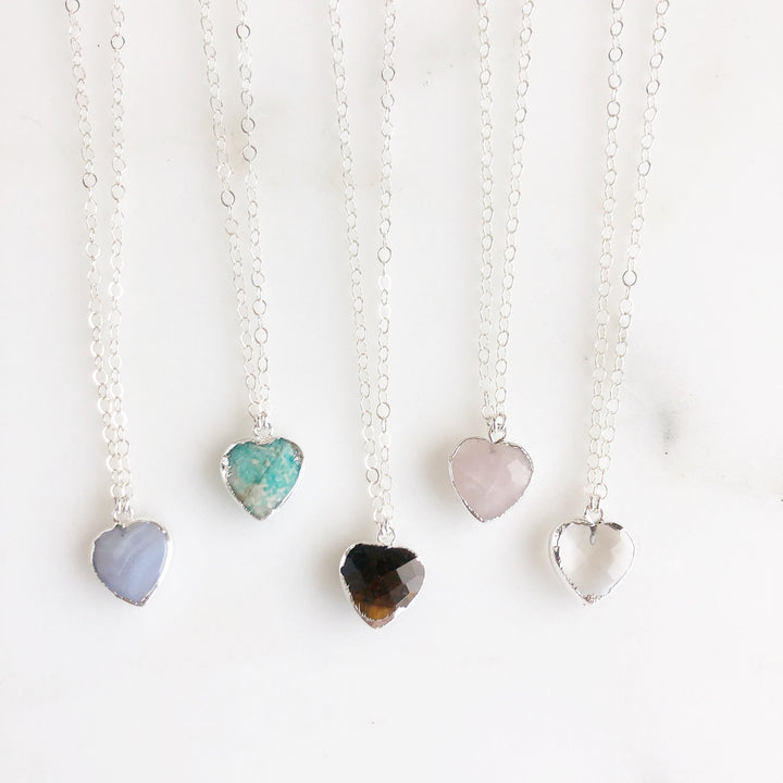 Gemstone Heart Necklace in Sterling Silver