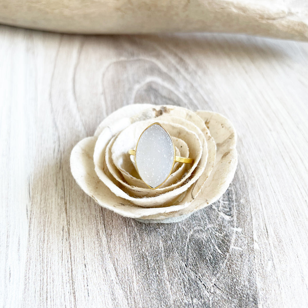 Druzy Marquise Cocktail Ring. Black White Druzy Ring