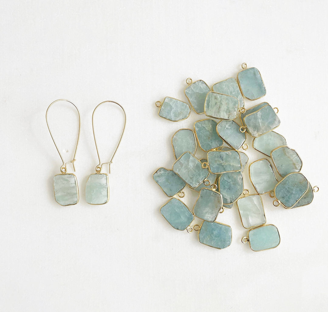 Freeform Aquamarine Gemstone Slice Drop Earrings in Gold