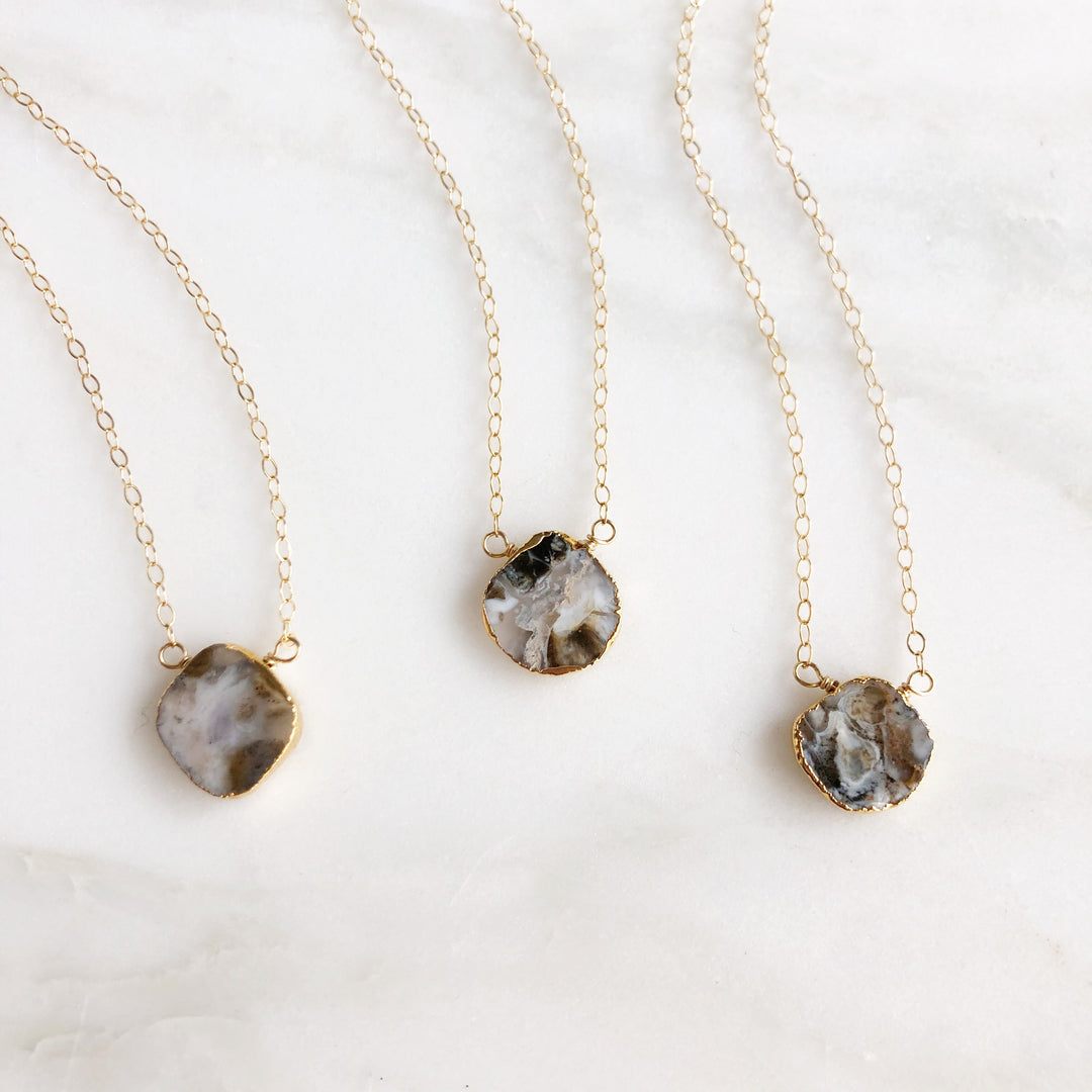 Dendrite Opal Gemstone Slice Necklace. Dainty Gemstone Necklaces Gold. Gemstone Layering Necklace.